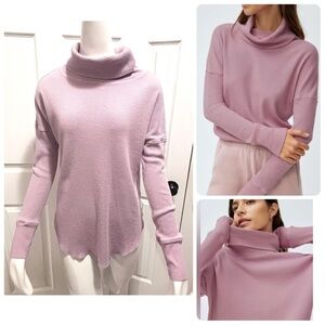 Aritzia Babaton Thermal Cowl Neck Waffle Long Sleeve Shirt Purple Pink Sz Small